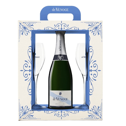 De Venoge Cordon Bleu Brut Champagne Gift Box with Glass